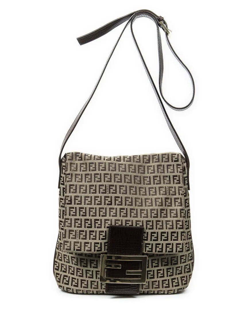 Beige & Brown Zucchino Canvas Flap Crossbody (authentic Pre-Loved) by FENDI