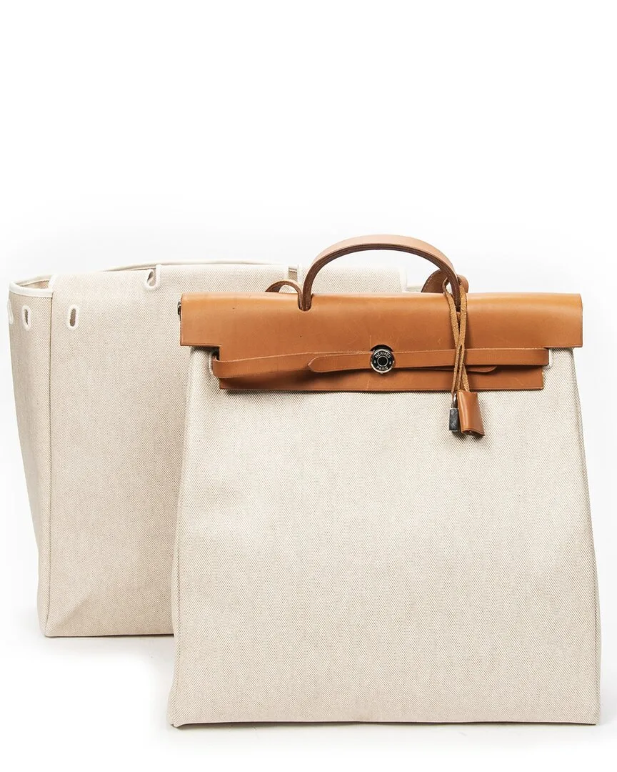Beige & Tan Toile H Canvas Herbag 2 in 1 (authentic Pre-Loved) by Herms