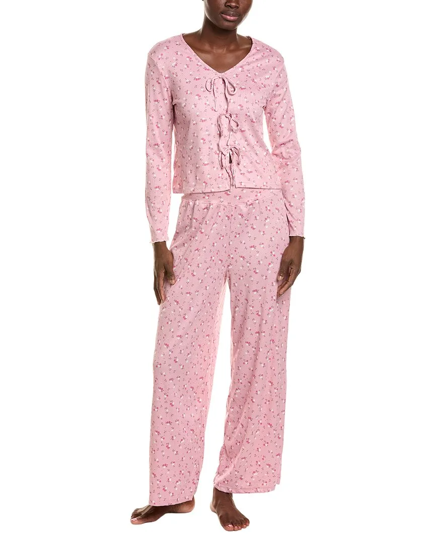 2Pc Tie Front Foldover Pajama Set by Sugar