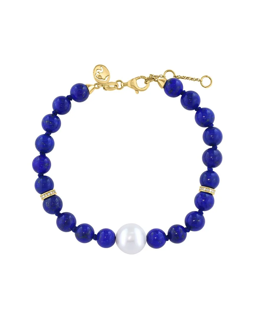14K 32.96 ct. tw. Diamond & Lapis Lazuli & 9.5Mm Pearl Bracelet by Effy Fine Jewelry
