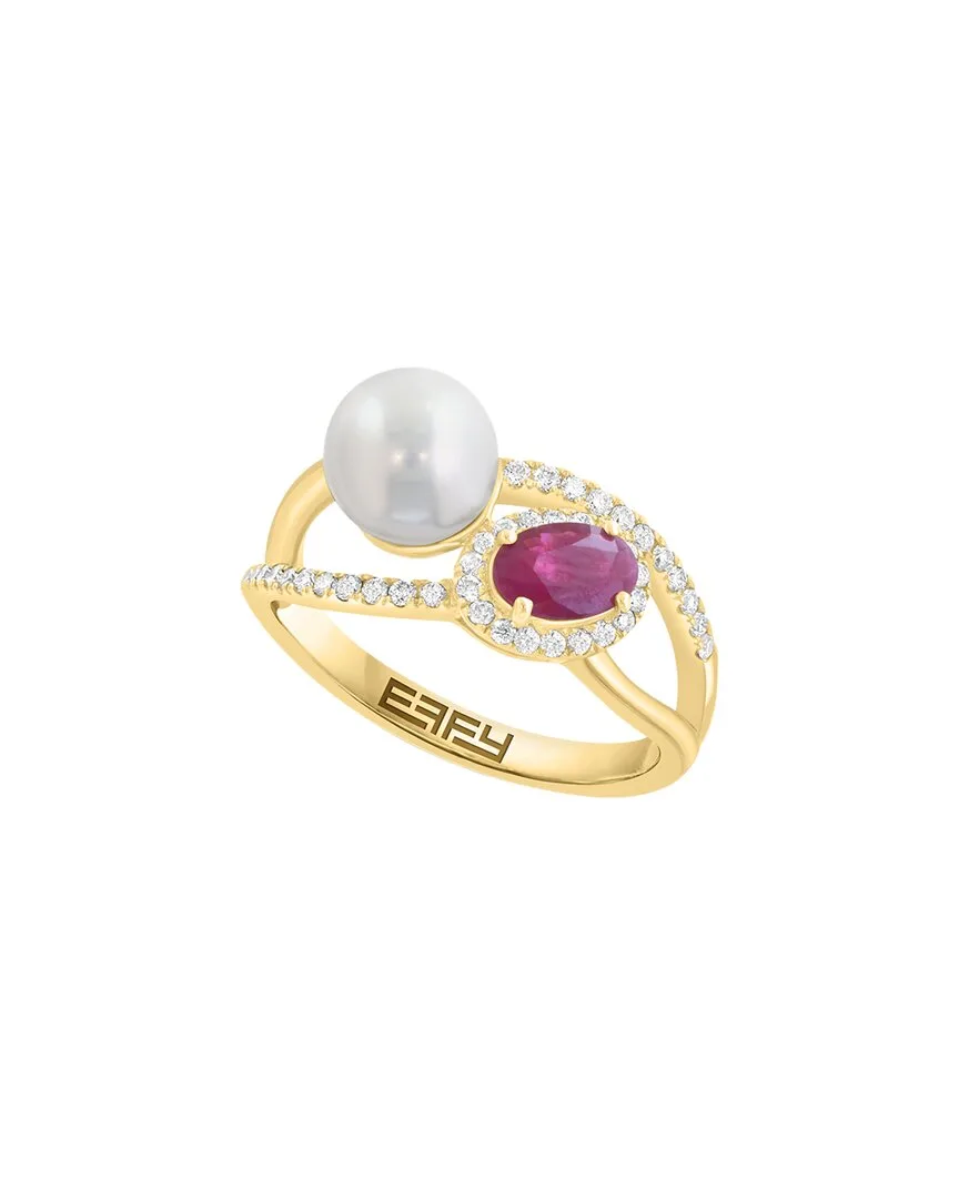 14K 0.69 ct. tw. Diamond & Ruby & 7Mm Pearl Ring by Effy Fine Jewelry
