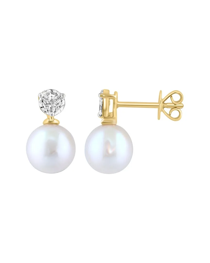 14K 0.20 ct. tw. Diamond & 7Mm Pearl Earrings by Effy Fine Jewelry