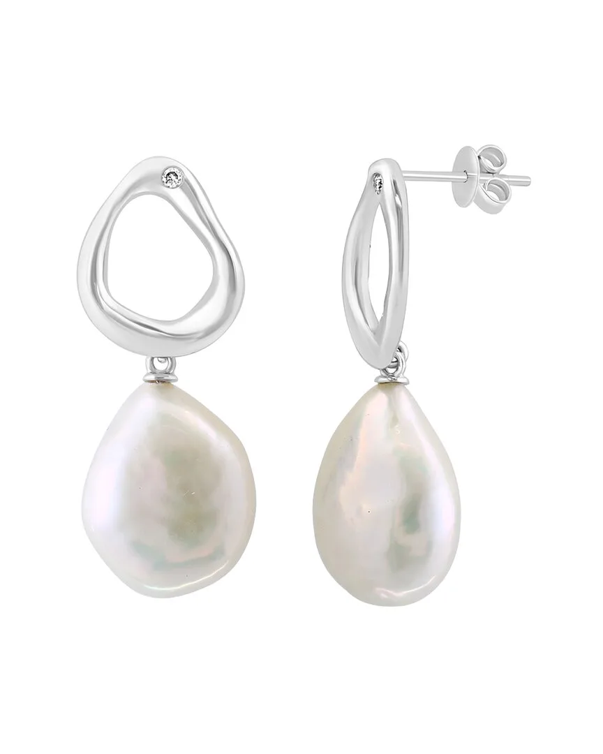 14K 0.03 ct. tw. Diamond & 12Mm Pearl Earrings by Effy Fine Jewelry
