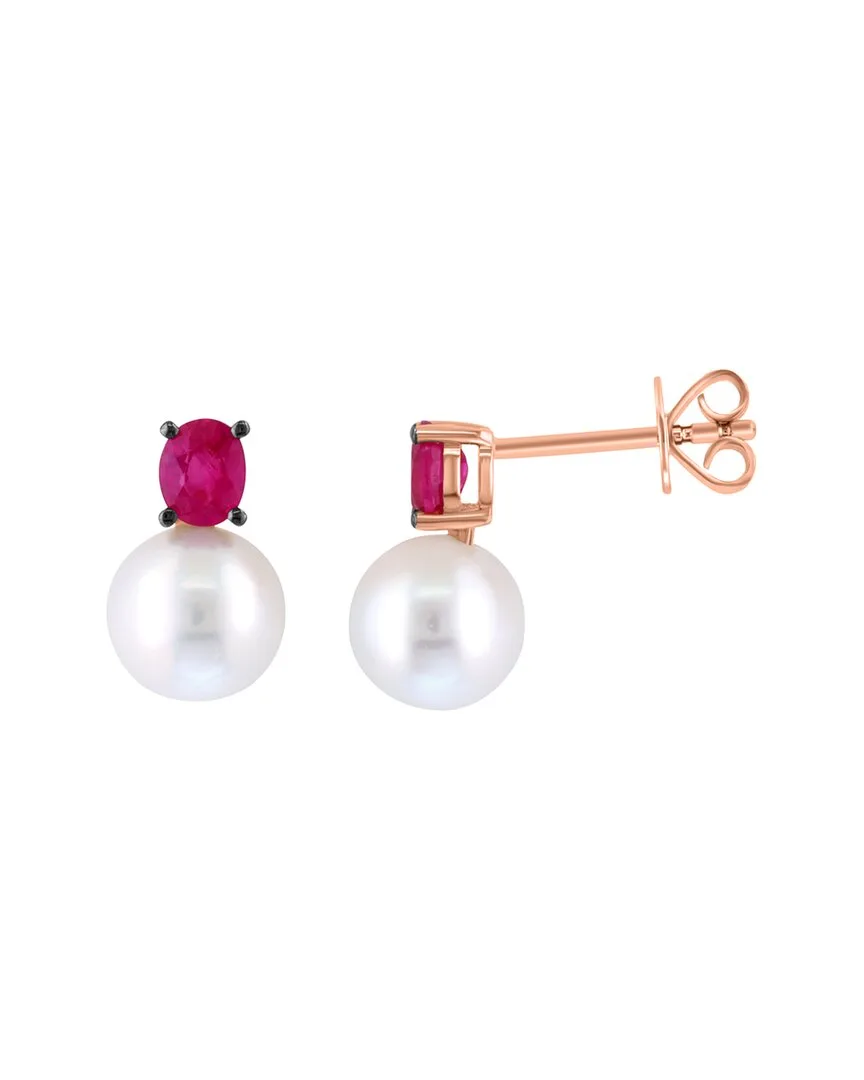 14K Rose Gold 0.43 ct. tw. Ruby & 6.5Mm Pearl Earrings by Effy Fine Jewelry