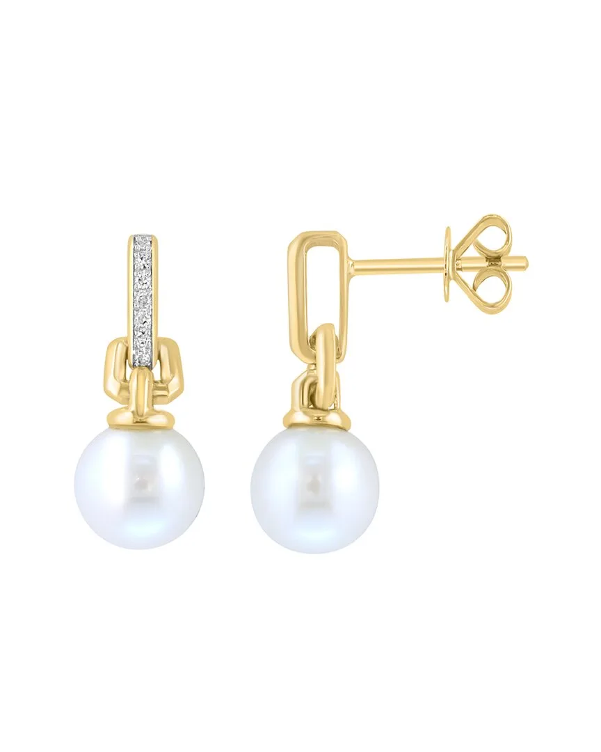 14K 0.04 ct. tw. Diamond & 7.5Mm Pearl Earrings by Effy Fine Jewelry