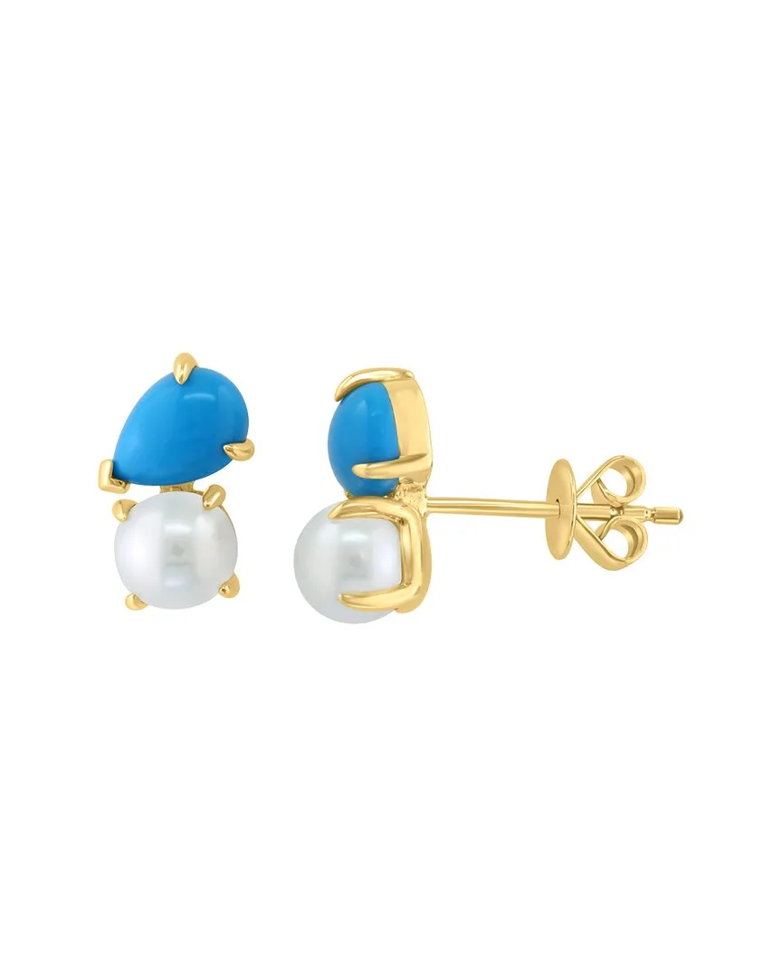 14K 0.97 ct. tw. Turquoise & 5Mm Pearl Earrings by Effy Fine Jewelry