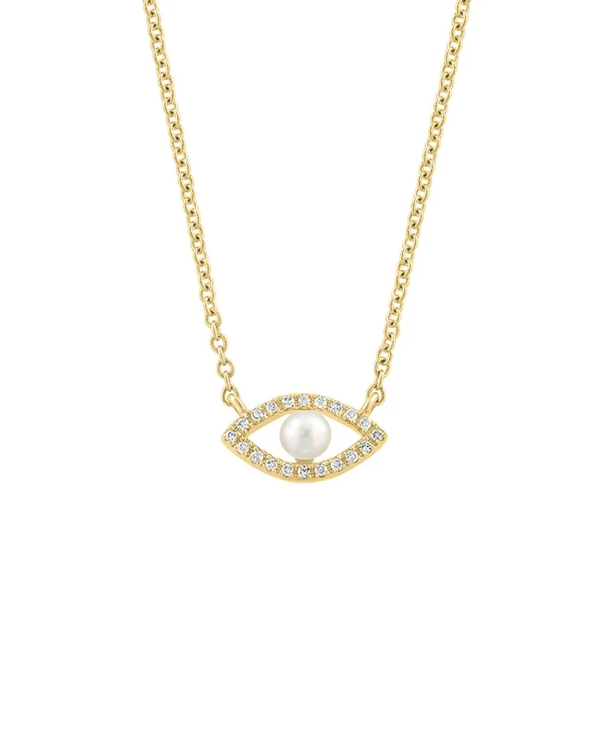 14K 0.05 ct. tw. Diamond & 3Mm Pearl Necklace by Effy Fine Jewelry