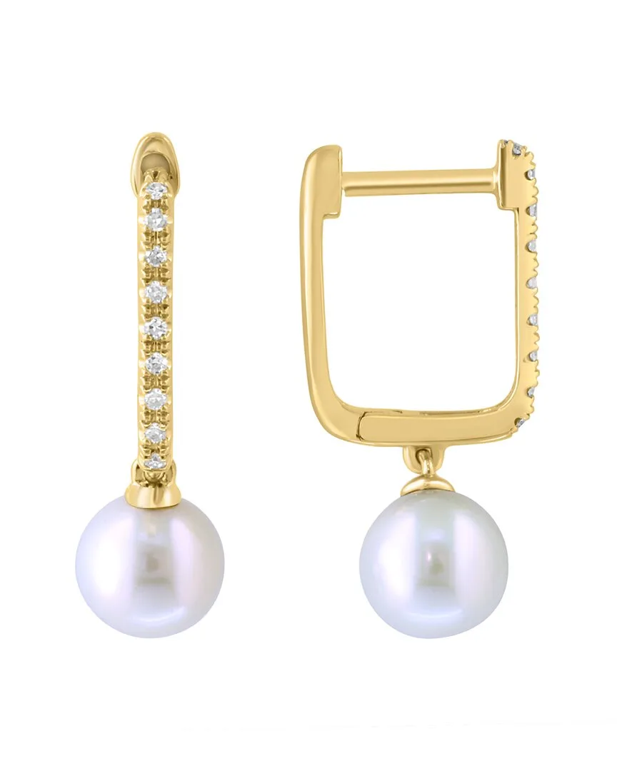 14K 0.05 ct. tw. Diamond & 5.5Mm Pearl Earrings by Effy Fine Jewelry
