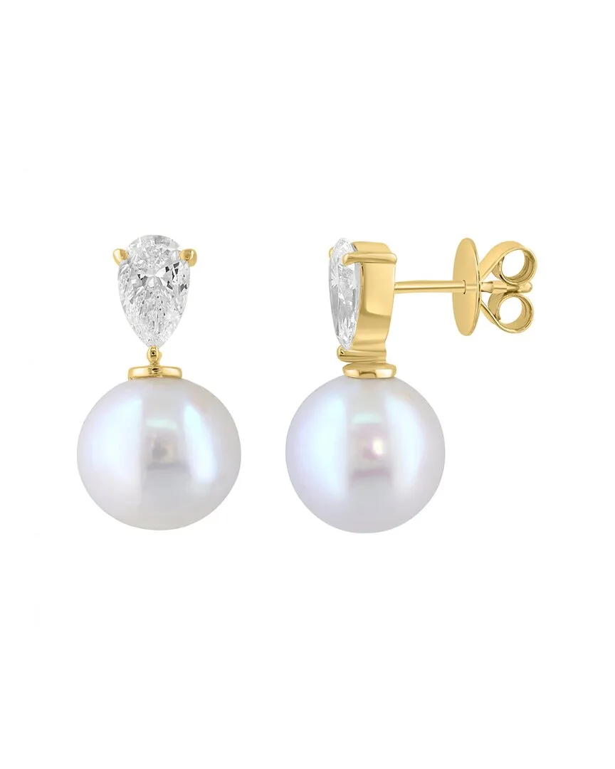 Gold Over Silver 1.47 ct. tw. Lab-Grown Diamond & 11.5Mm Pearl Earrings by Effy Fine Jewelry