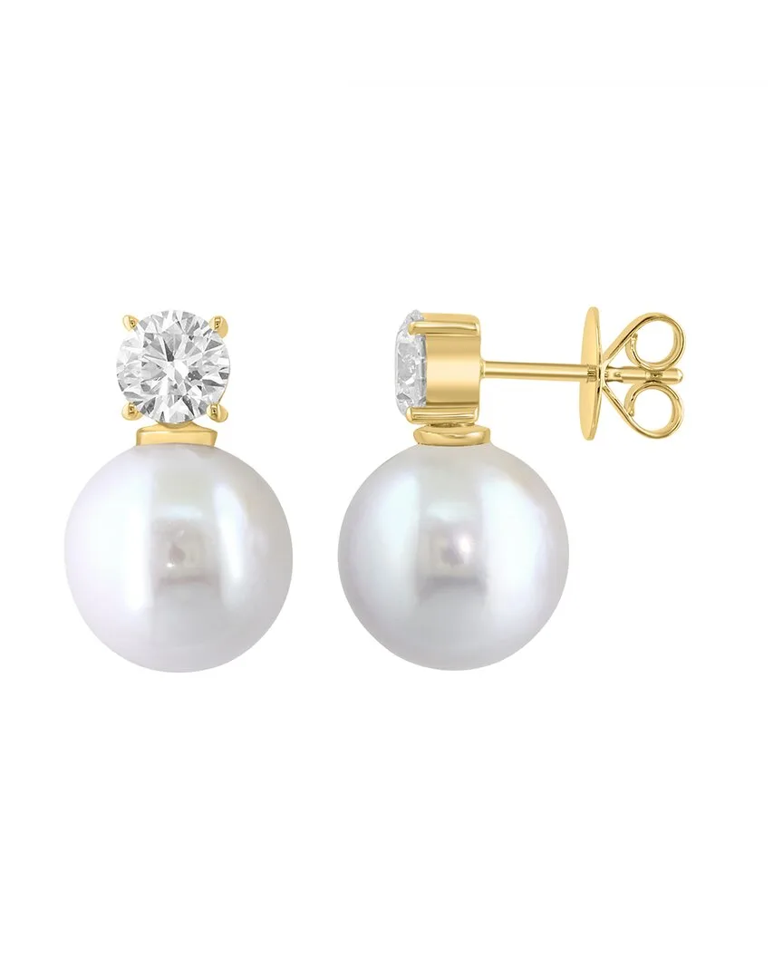 Gold Over Silver 1.57 ct. tw. Lab-Grown Diamond & 12Mm Pearl Earrings by Effy Fine Jewelry