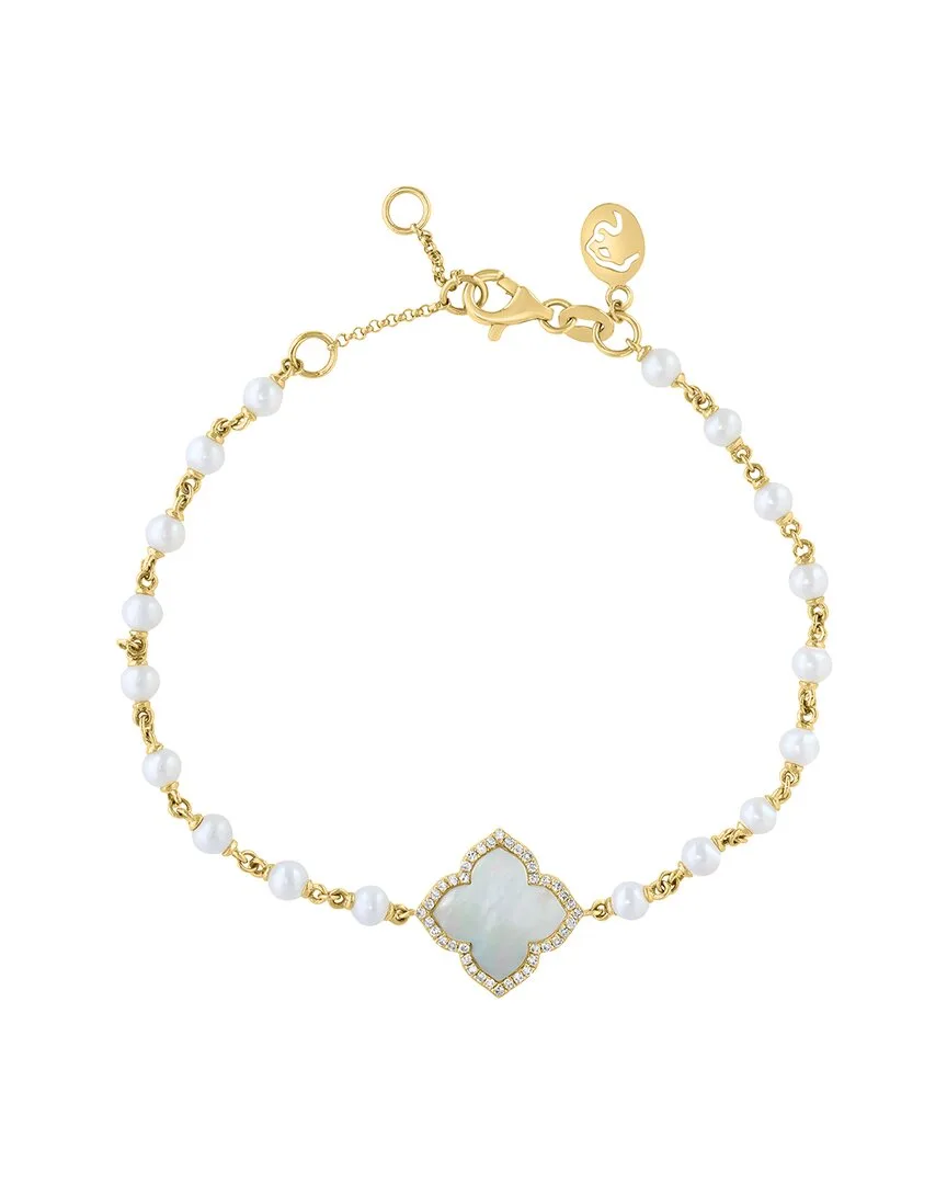 14K 0.12 ct. tw. Diamond & 3,10.8Mm Pearl Bracelet by Effy Fine Jewelry