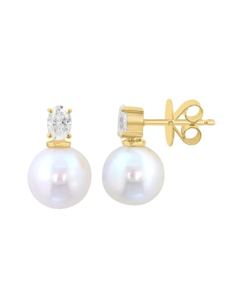 Gold Over Silver 0.49 ct. tw. Lab-Grown Diamond & 9Mm Pearl Earrings by Effy Fine Jewelry