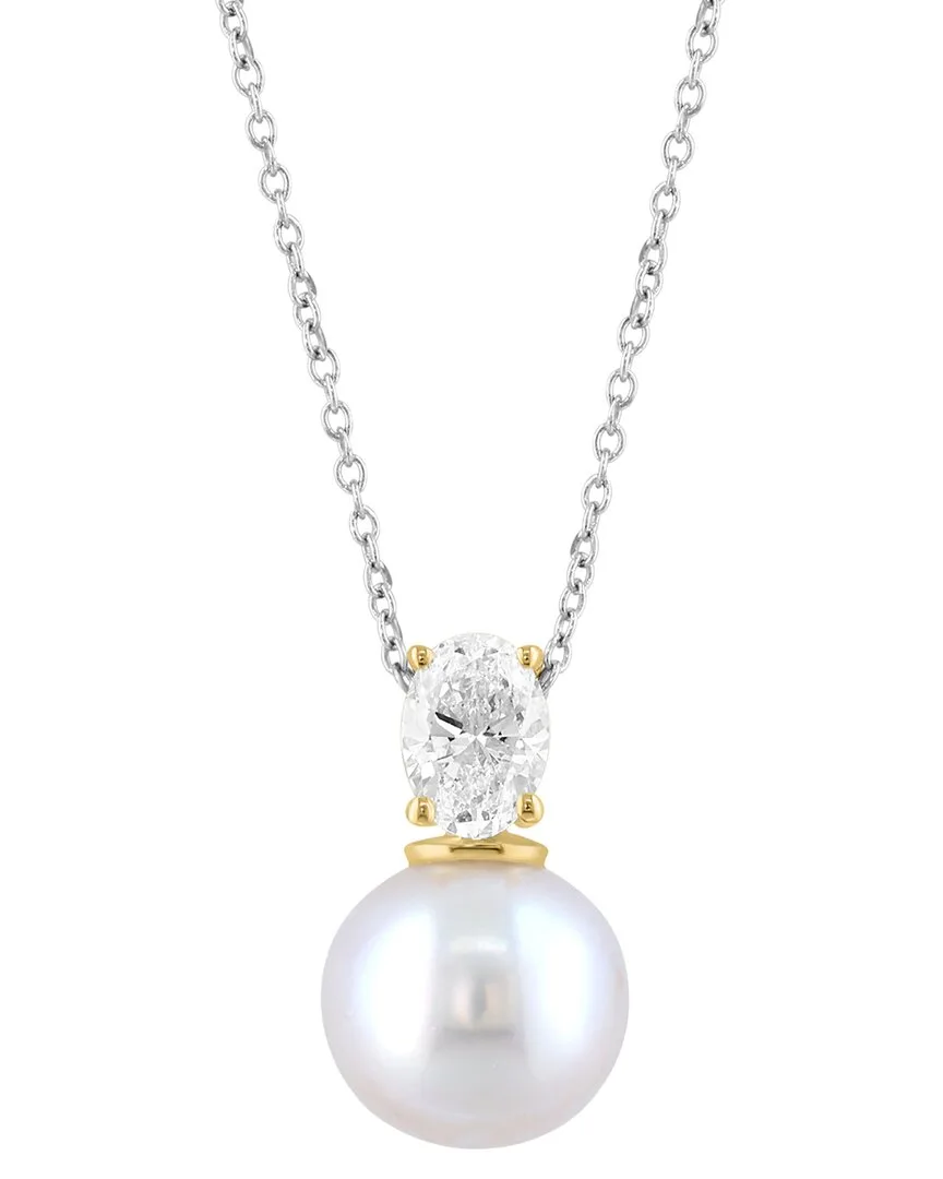 Gold Over Silver 0.73 ct. tw. Lab-Grown Diamond & 11Mm Pearl Necklace by Effy Fine Jewelry