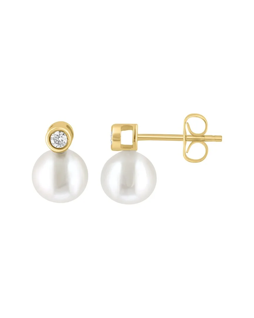 14K 0.10 ct. tw. Diamond & 7Mm Pearl Earrings by Effy Fine Jewelry