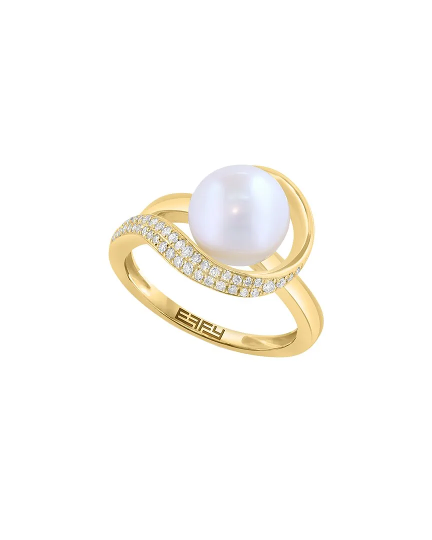 14K 0.19 ct. tw. Diamond & 9Mm Pearl Ring by Effy Fine Jewelry