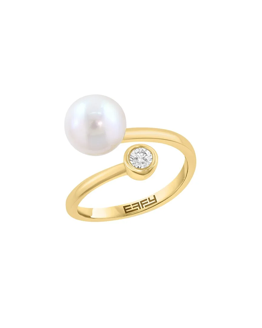 14K 0.10 ct. tw. Diamond & 8Mm Pearl Ring by Effy Fine Jewelry