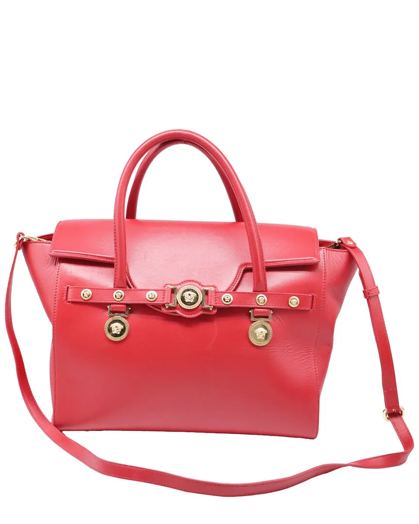Red Leather Palazzo Medusa Medallion Handbag (authentic Pre-Loved) by Versace