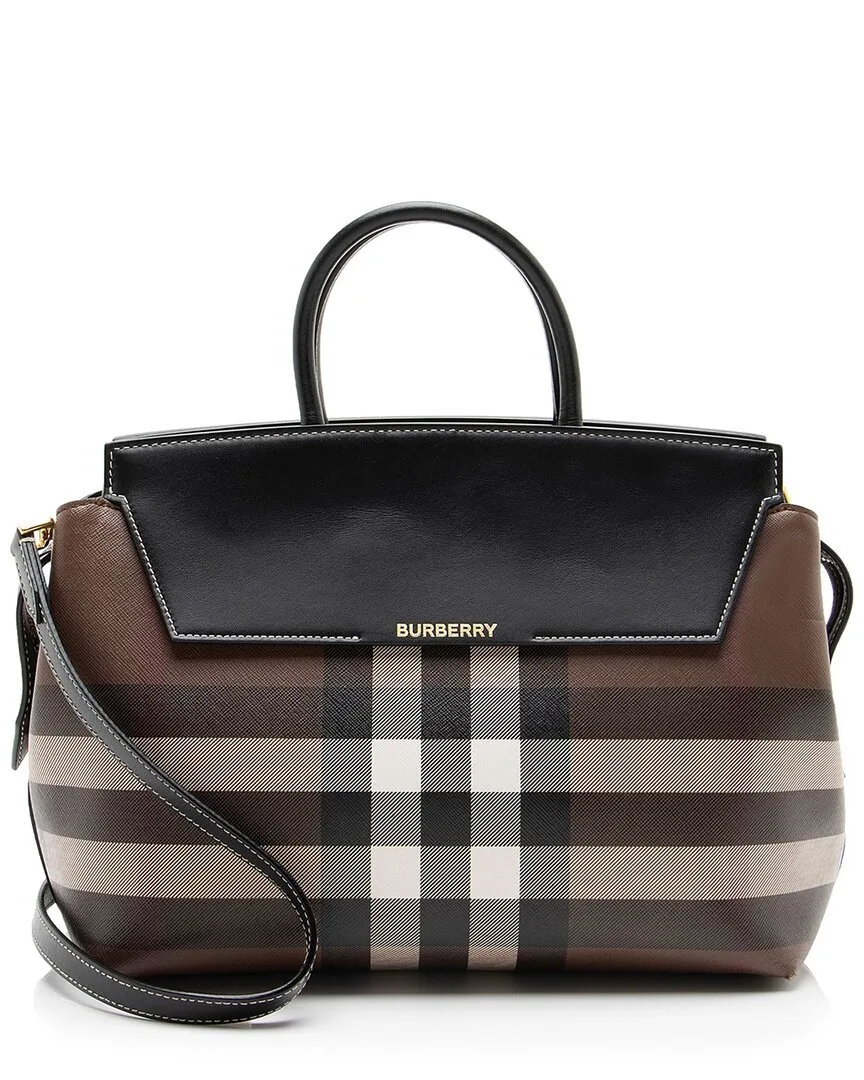 Black Leather Exaggerated Check Catherine Medium Satchel (authentic Pre-Loved) by Burberry