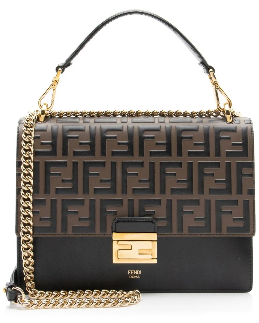 Black Ff Embossed Calfskin Kan U Medium Shoulder Bag (authentic Pre-Loved) by FENDI