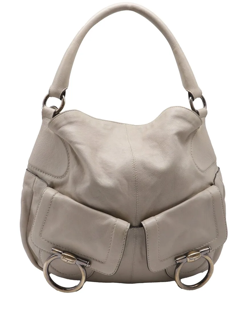 Beige Leather Gancini Pocket Hobo Bag (authentic Pre-Loved) by Ferragamo