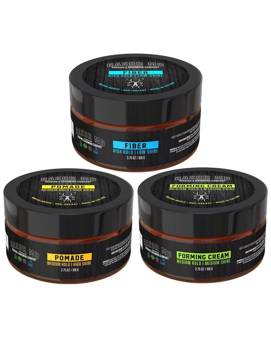 12oz Hair Styling Gift Set - Fiber, Forming Cream, Pomade by Razor Md