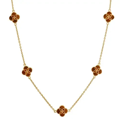 Sterling with 18K Gold Overlay and Gemstones Five Petal Station Necklace by Jan Leslie