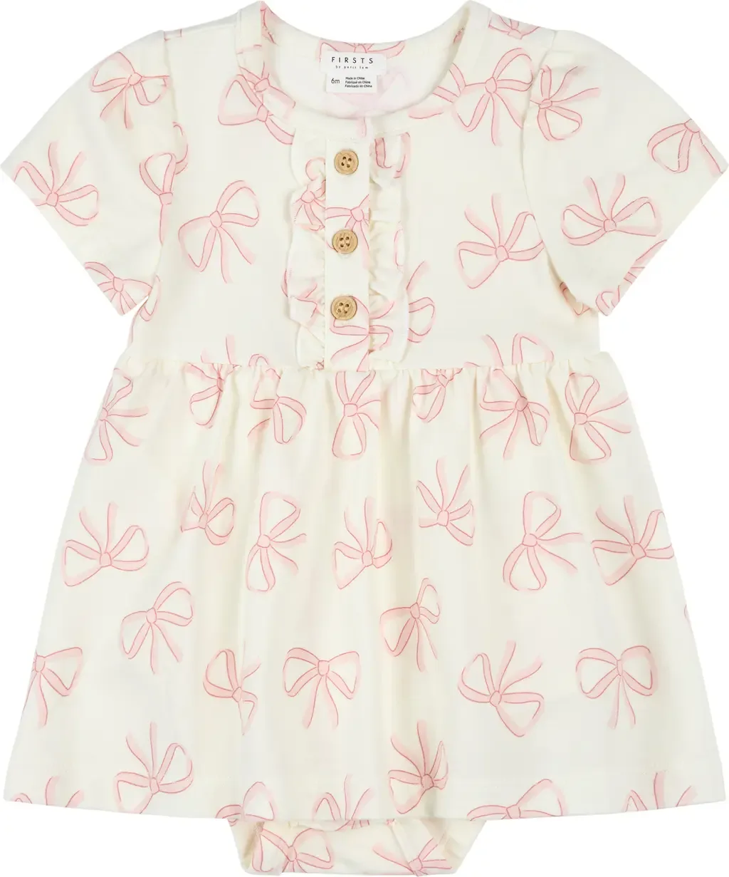 Bow Print Skirted Bodysuit by Petit Lem