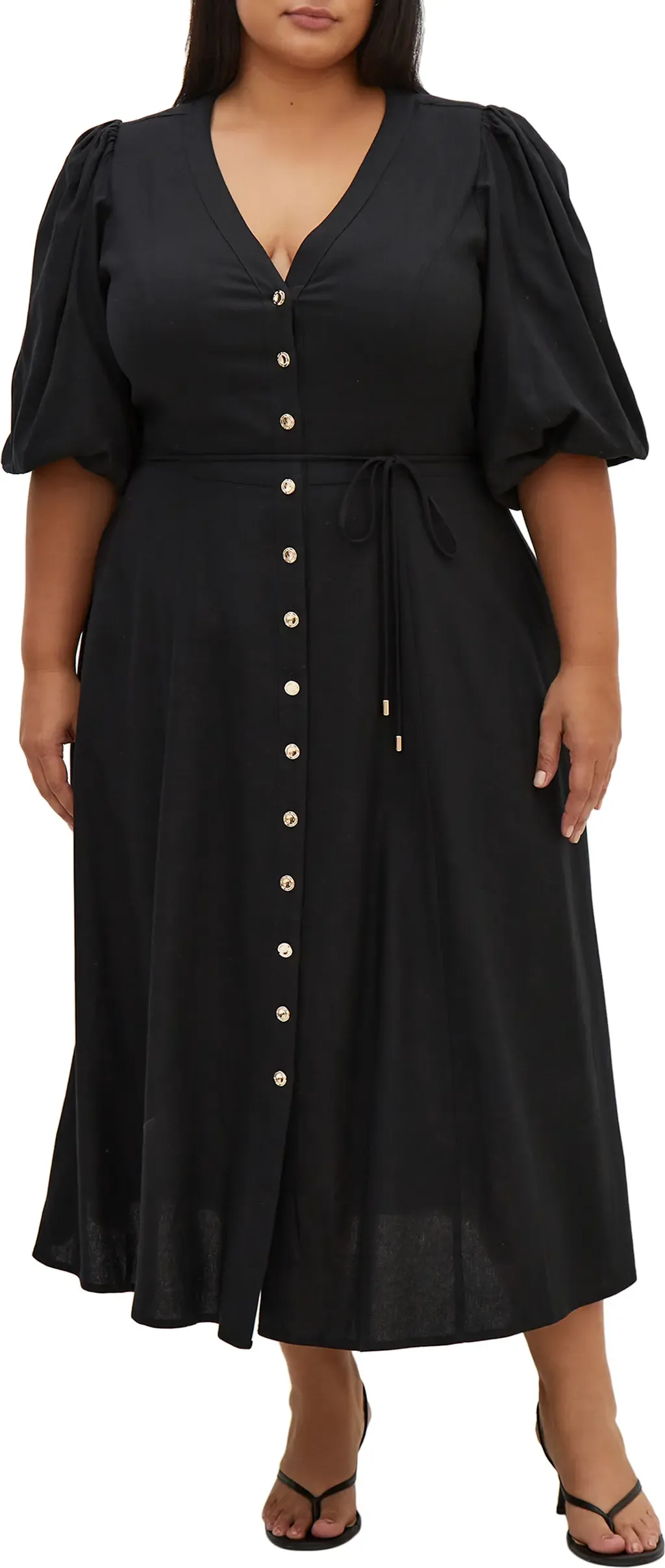 Bella Puff Sleeve Button-Up Dress by City Chic