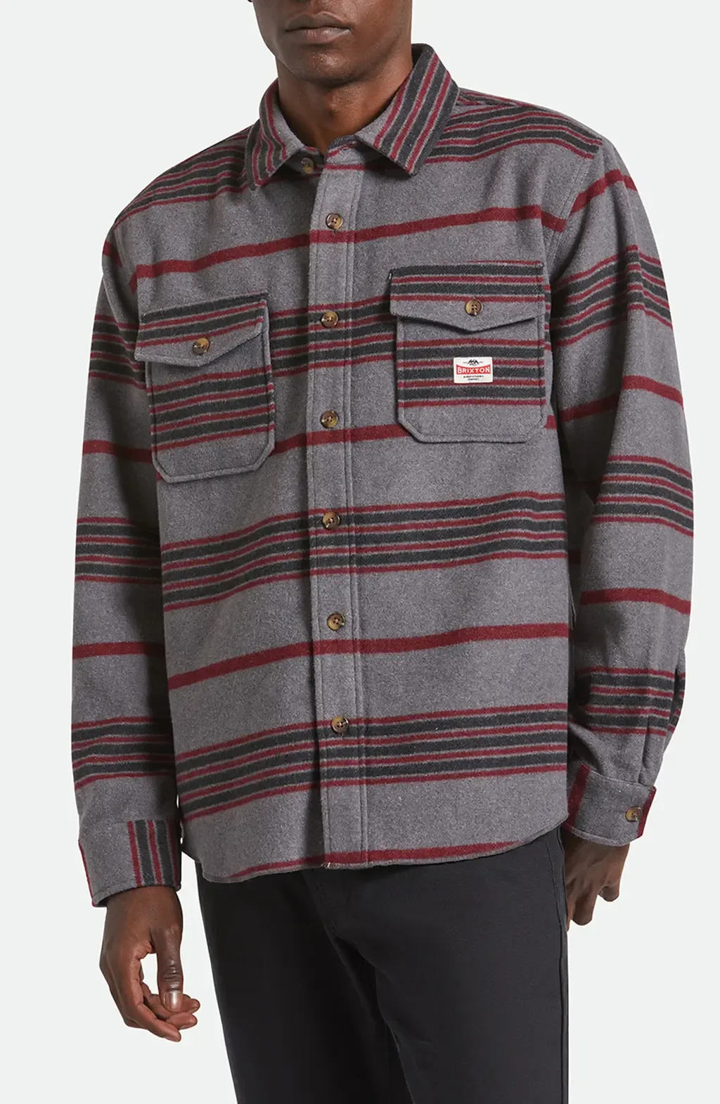 Altered Threads Stripe Fleece Button-Up Overshirt by Brixton