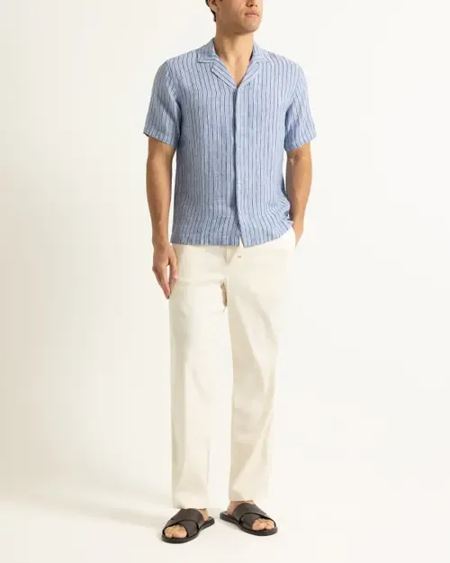 Maitan Lino Relaxed Fit Linen Stripe Shirt by Orlebar Brown