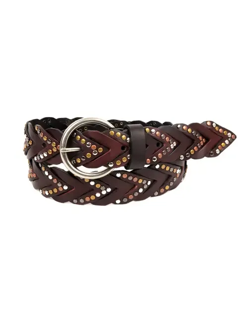 Barracuda Genuine Leather Woven Distressed Studded Belt by OLD TREND