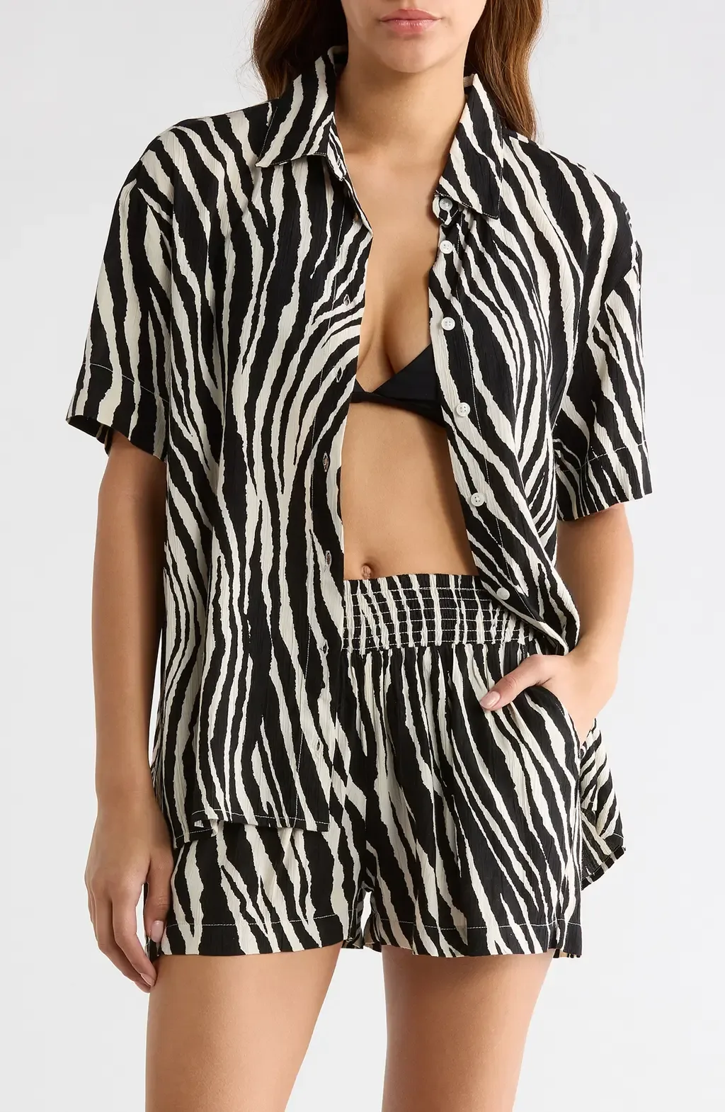 Short Sleeve Button-Up Cover-Up Shirt by Elan