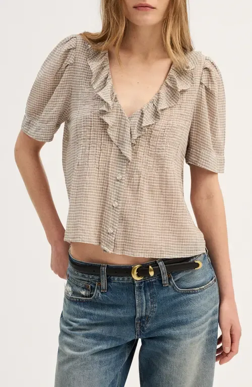 Ruffle Pintuck Top in Gauzy Cotton Check by Madewell
