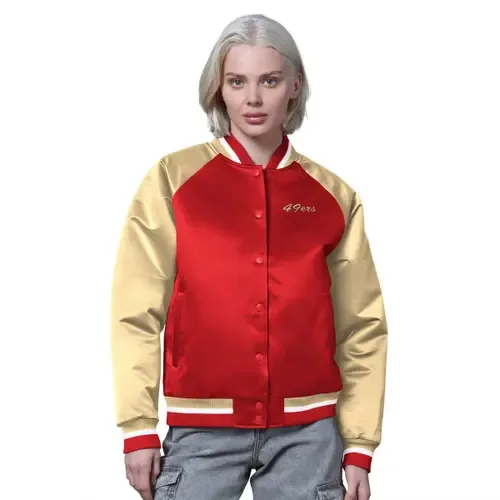 Starter Scarlet/Gold San Francisco 49ers Satin Full-Snap Vintage Varsity Jacket by STARTER
