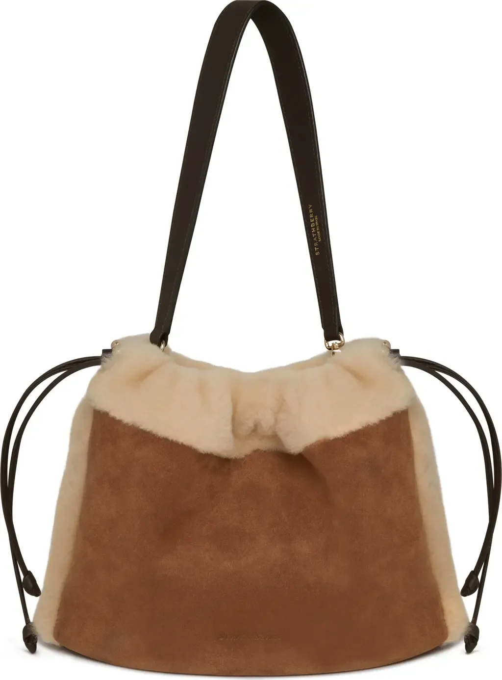 Midi Suede & Genuine Shearling Handbag by Strathberry