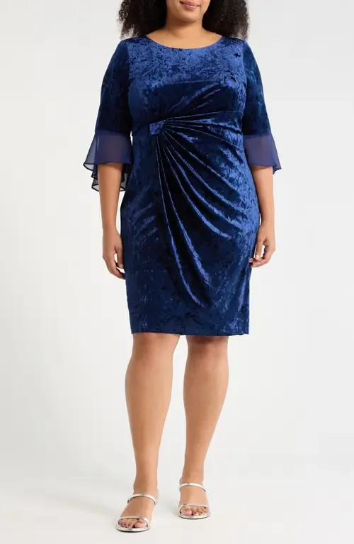 Crushed Velvet Ruched Cocktail Dress by Connected Apparel