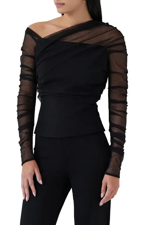 Monroe One-Shoulder Mesh Overlay Top by Marcella