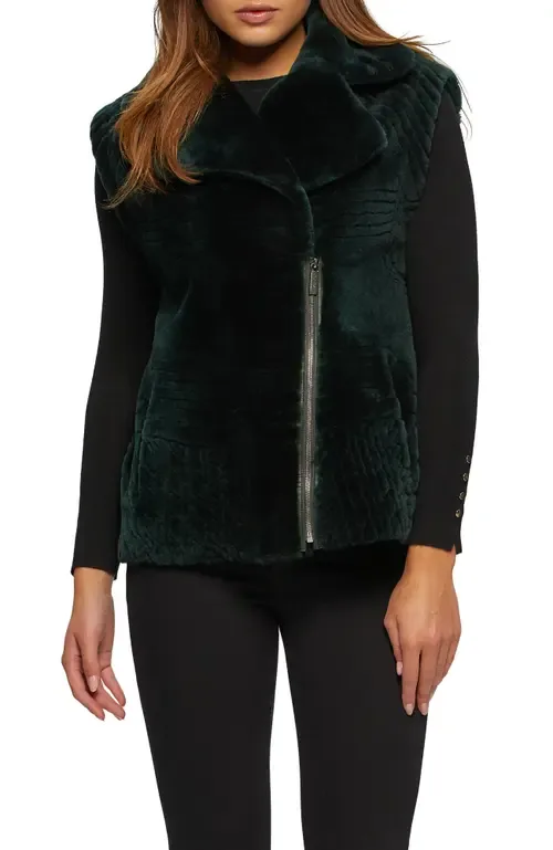 Genuine Shearling Zip Vest with Grooved Pattern by GORSKI