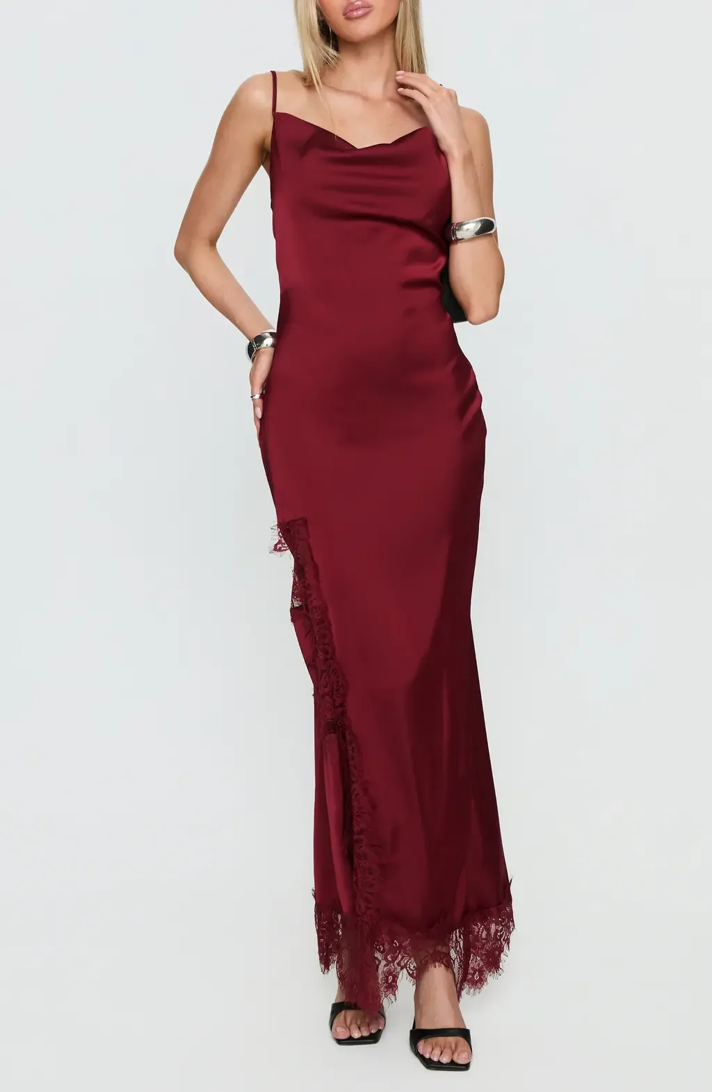 Katalyna Cowl Neck Lace Maxi Dress by Princess Polly