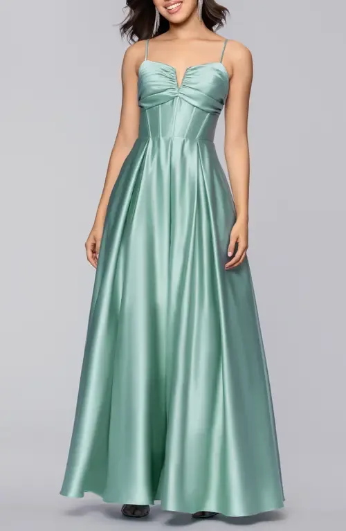 Notch Neck Satin Ballgown by Blondie Nites