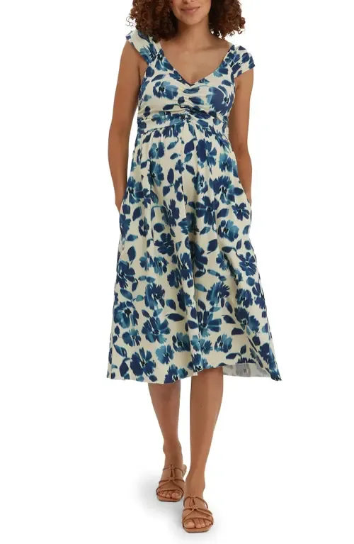 Cheri Fit & Flare Maternity Dress in Ikat Floral by Nom Maternity
