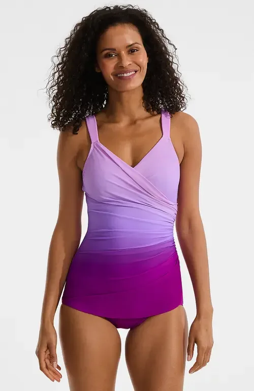 Slendersuit V-Neck Skirted Low Leg One Piece by Lands' End