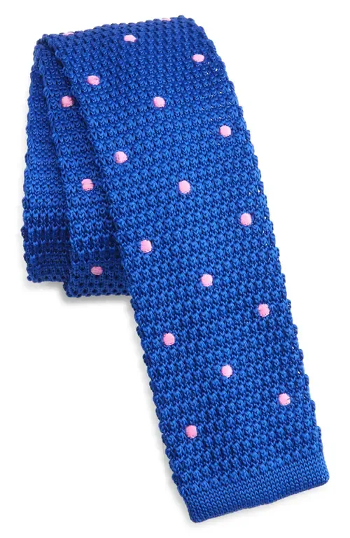 Royal Blue & Pink Polka Dot Knit Silk Tie by CLIFTON WILSON