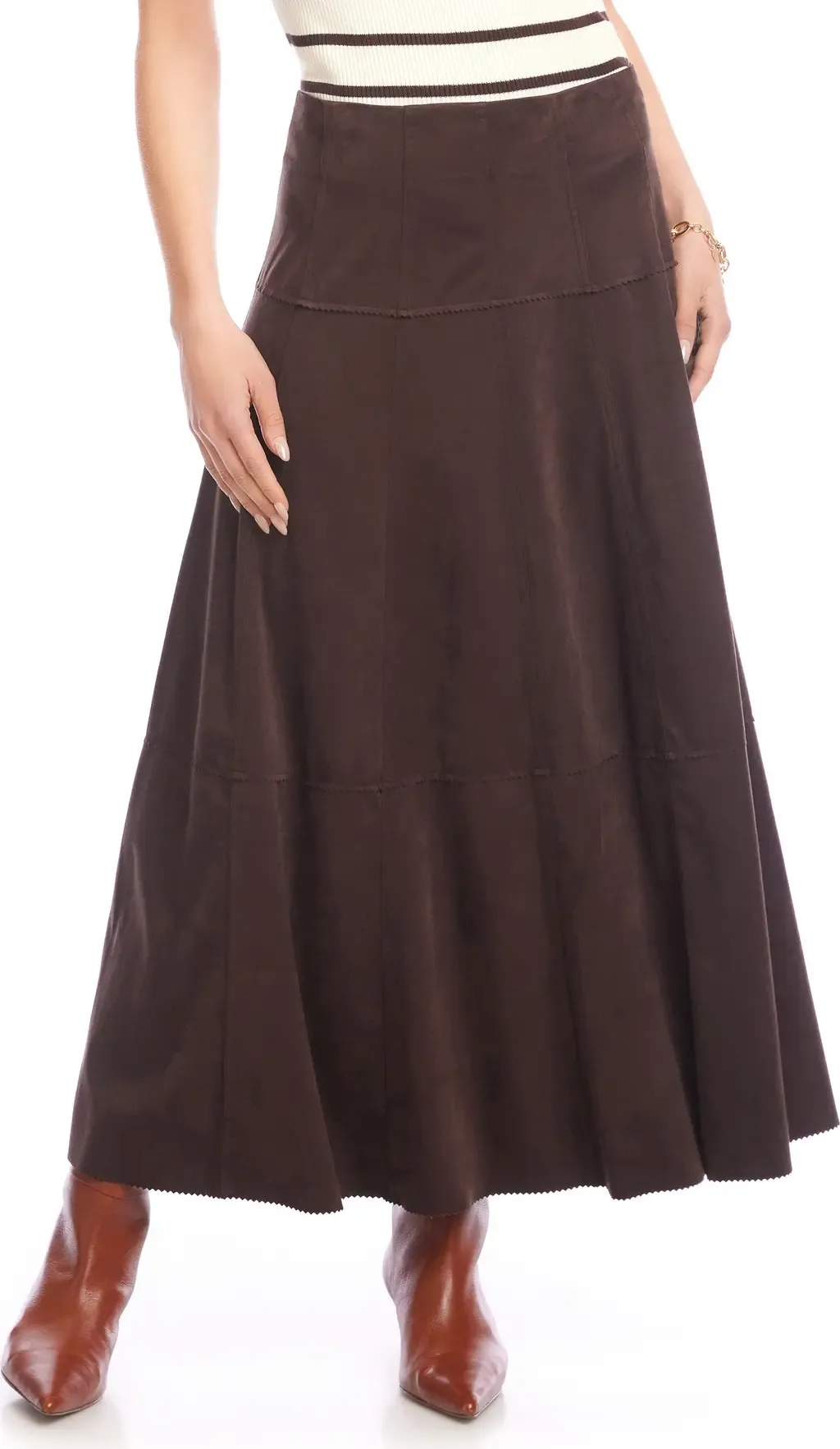 Faux Suede A-Line Maxi Skirt by Karen Kane
