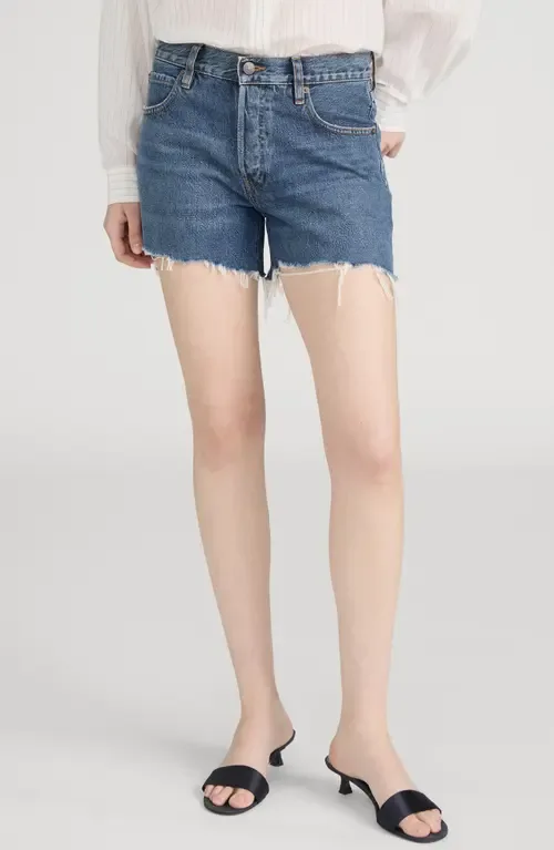 The Hang Mid Thigh Denim Cutoff Shorts by FRAME