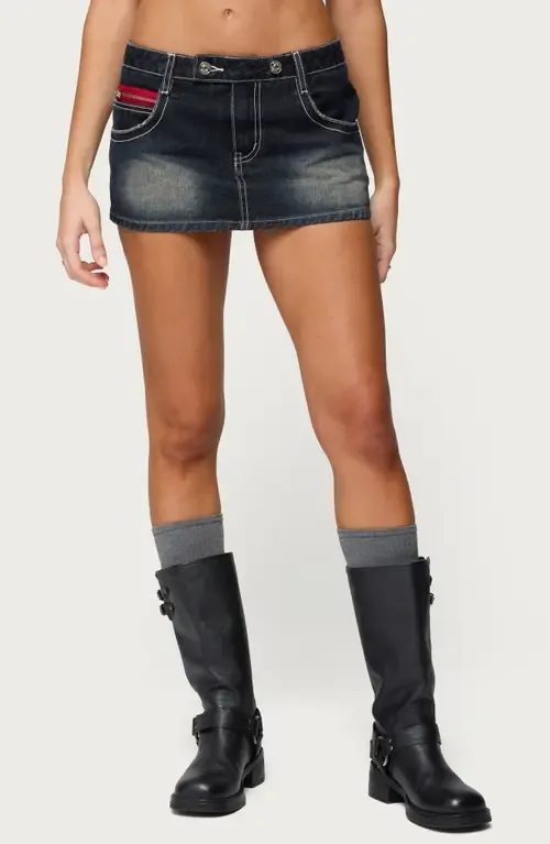 Jakari Contrast Stitch Denim Miniskirt by EDIKTED