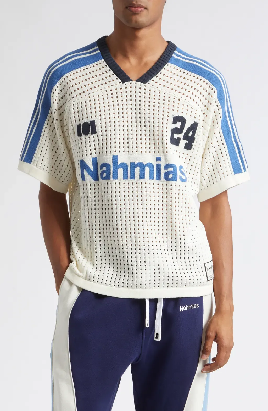 24 Oversize Cotton Pointelle V-Neck Soccer Jersey by NAHMIAS