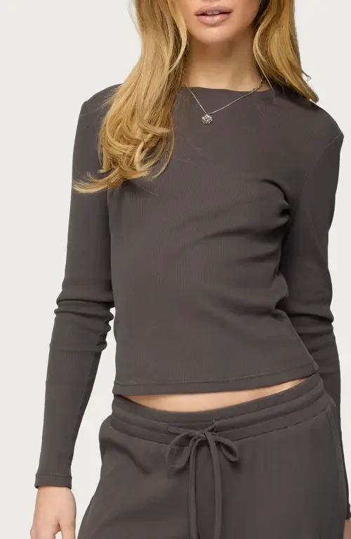 Cicilia Long Sleeve Cotton Blend Rib T-Shirt by EDIKTED