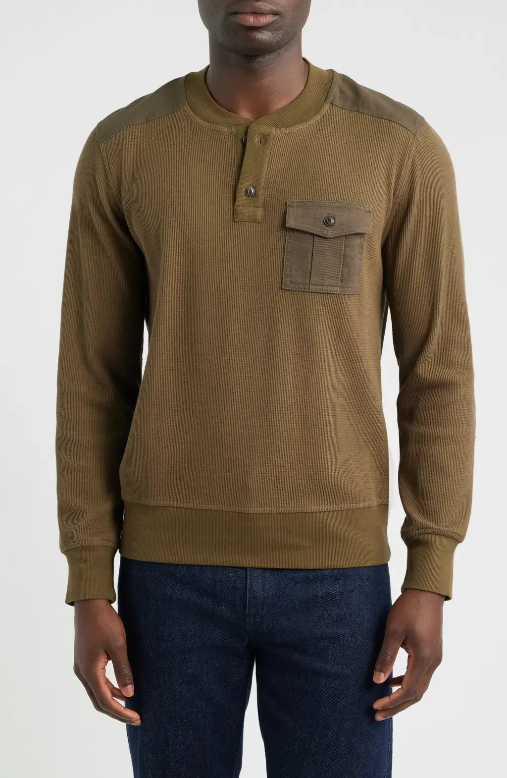 Waffle Stitch Stretch Cotton & Wool Henley by Brooks Brothers