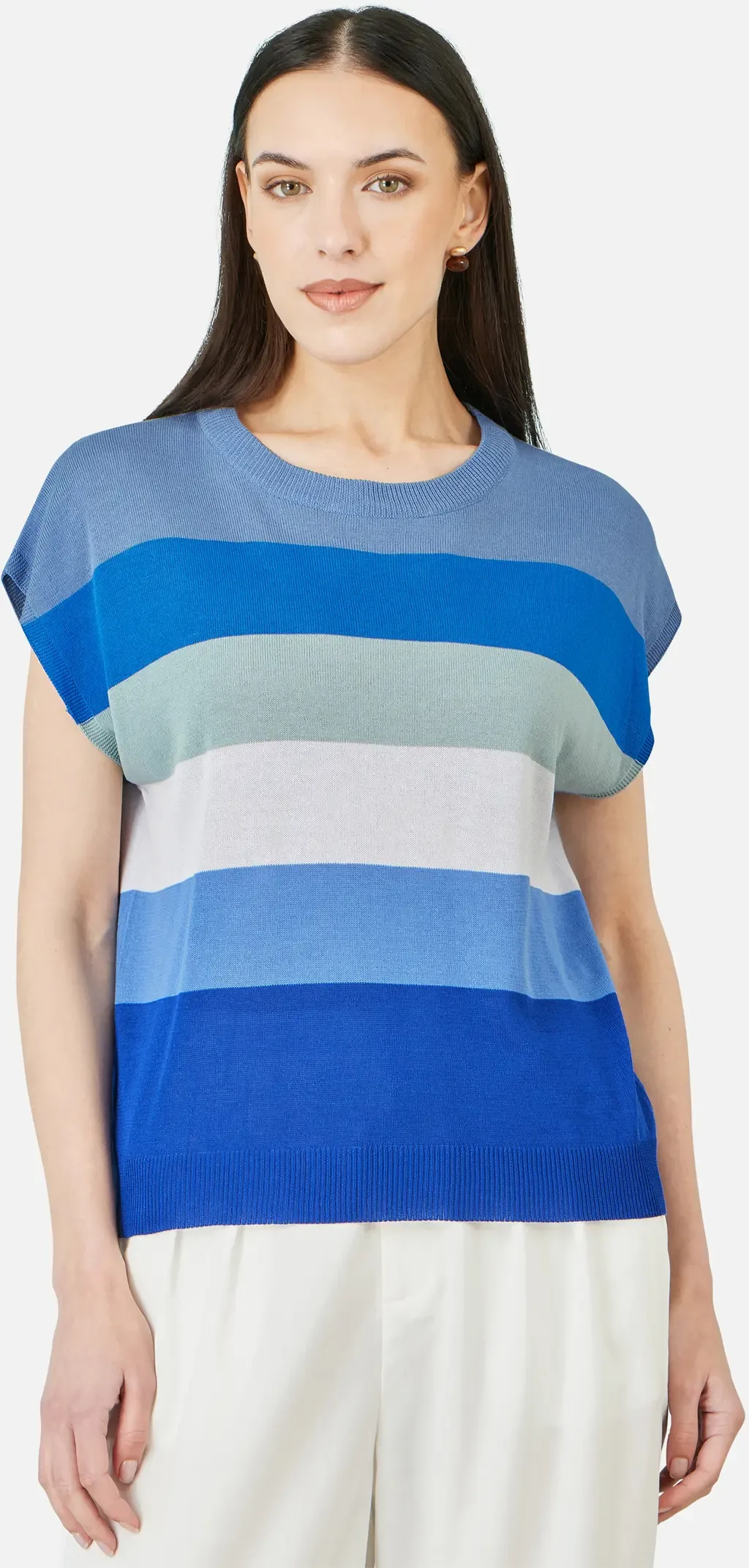 Block Stripe Relaxed Knitted Top by Yumi